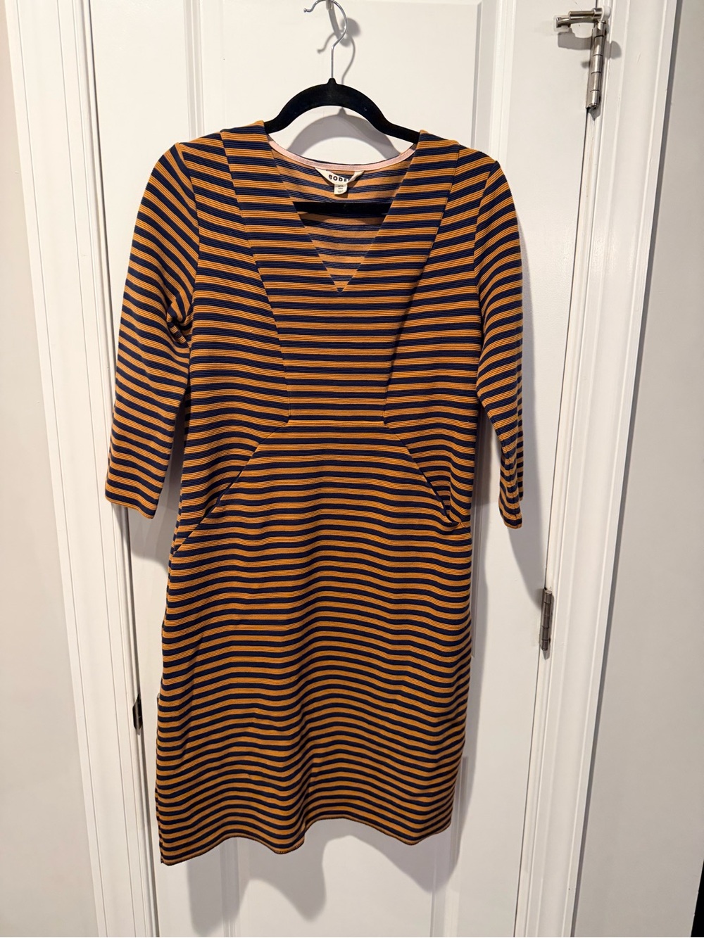 Boden Striped Midi Dress in Mustard and Black